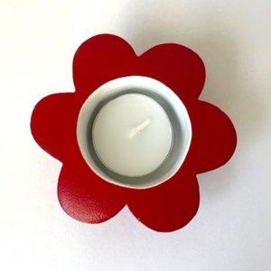 Red Flower Tea Light Candle Holder - Handmade with Paper Mache